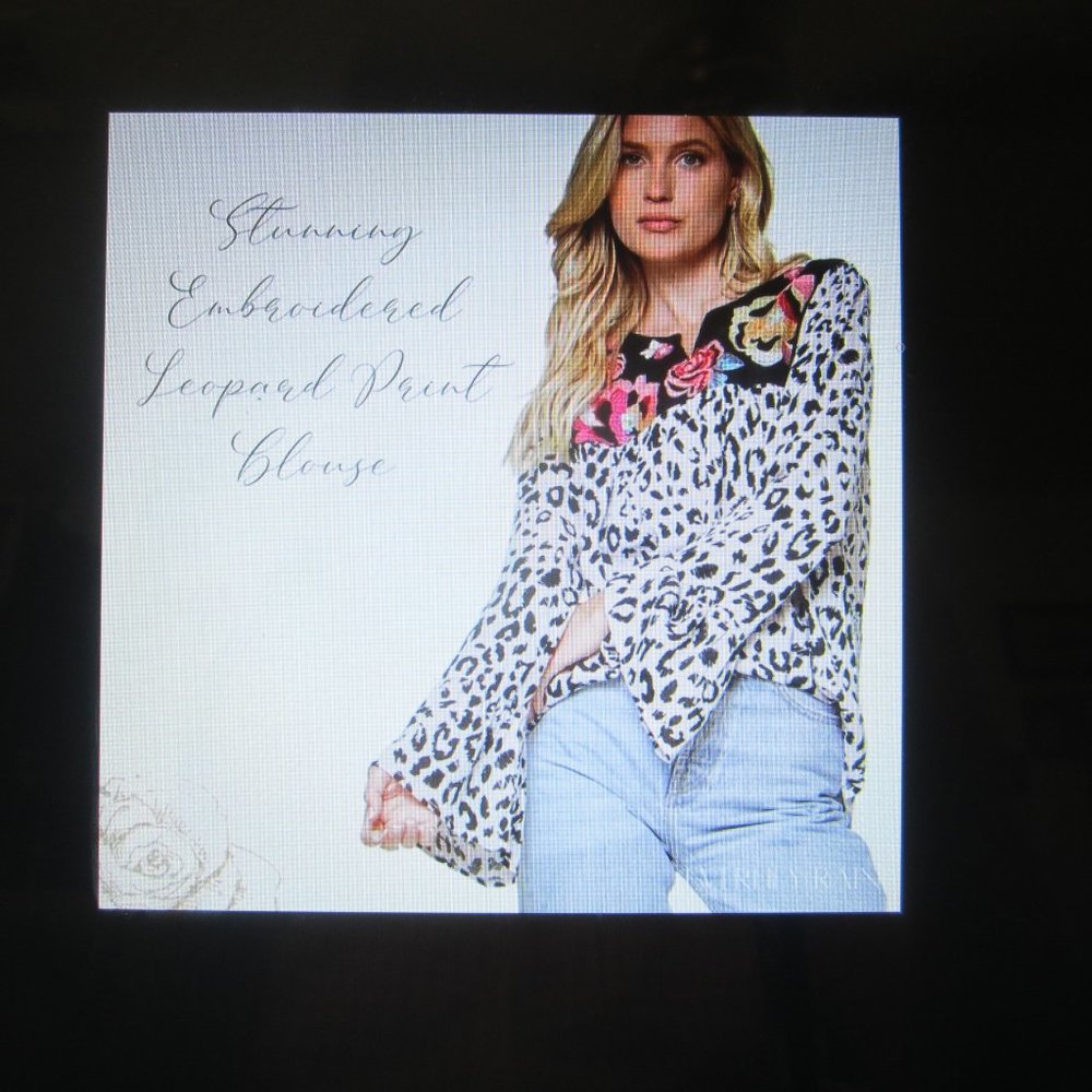 BRAND NEW -  Floral Embroidered Animal Print Blouse
